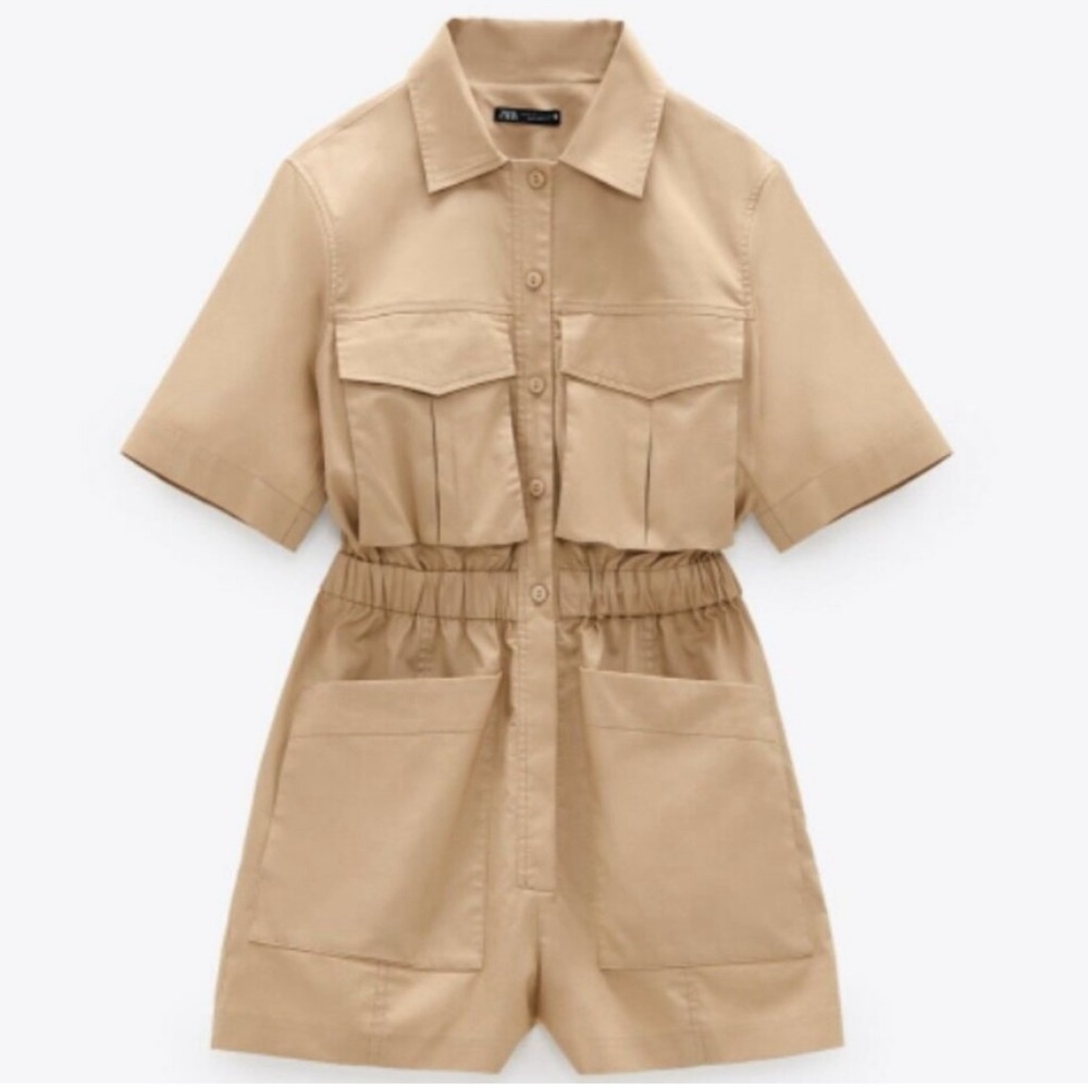 Zara Safari Style Khaki Shorts Romper (Medium)